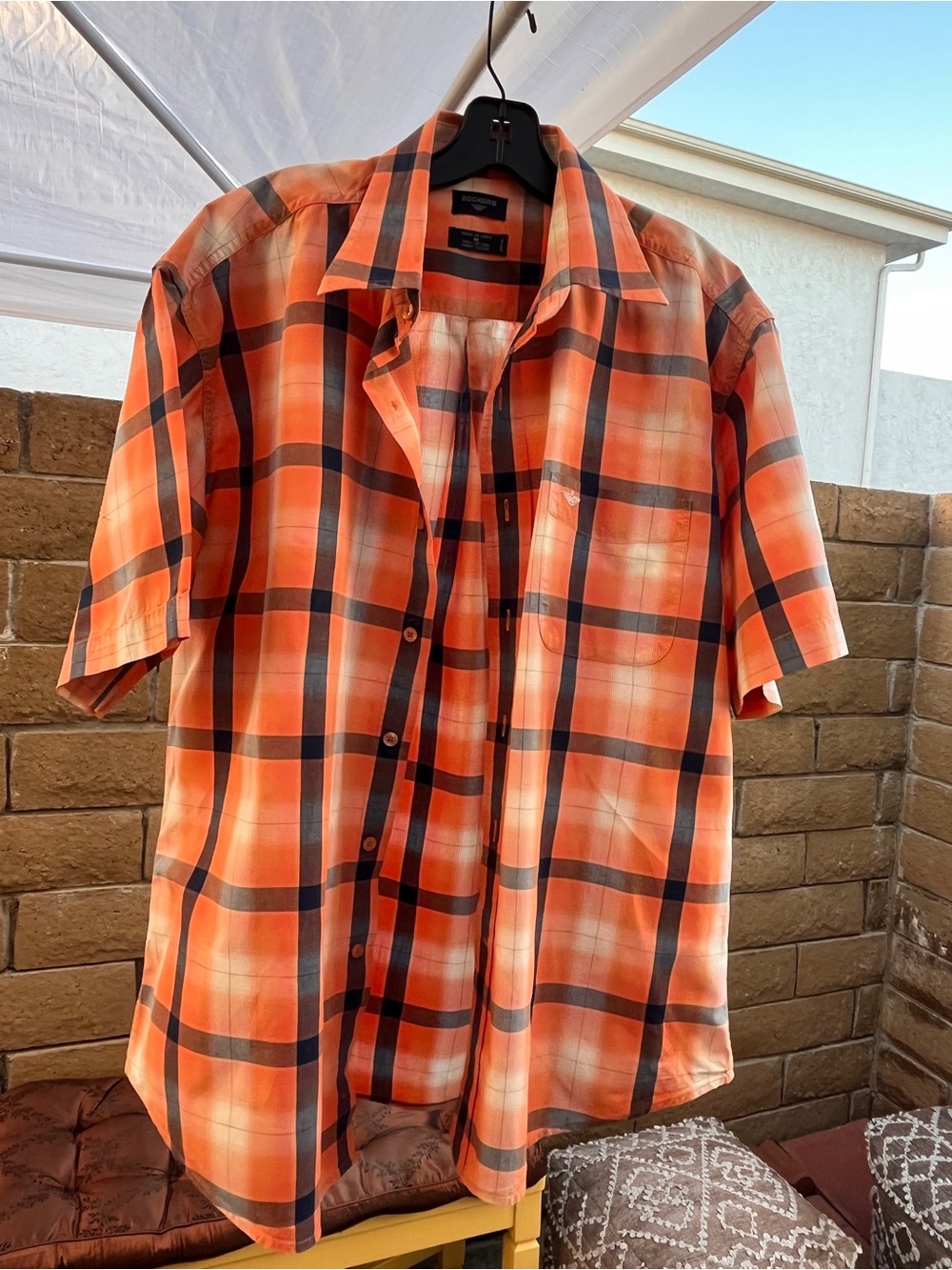 Dockers Orange and Black Plaid Short-Sleeve Button-Down Shirt